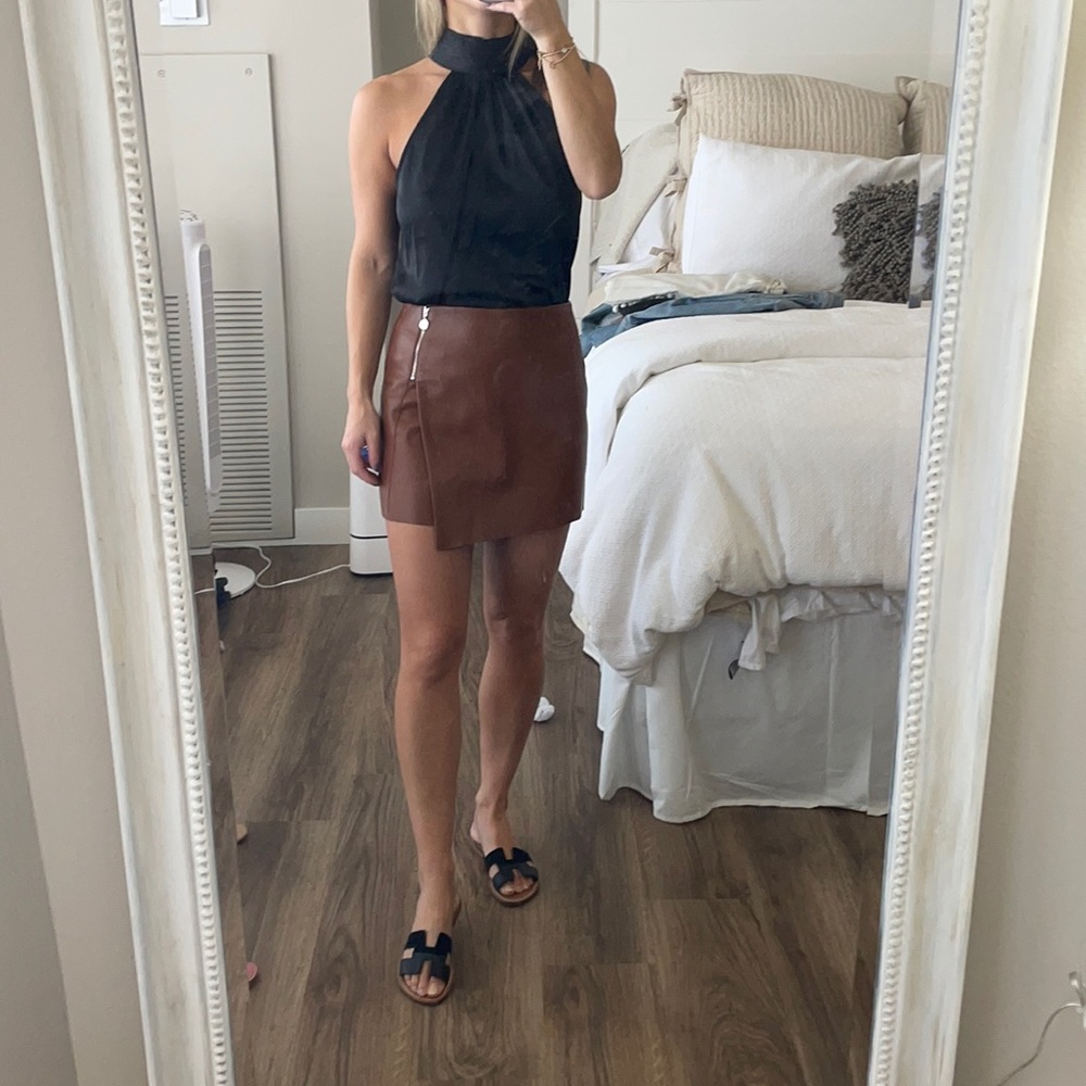 Zara Faux Leather Brown Skort